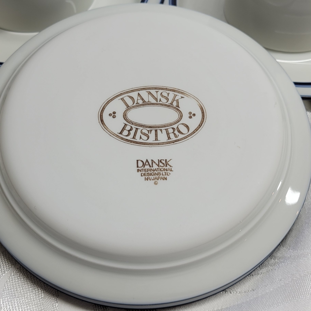 A Set of 3 Dansk Bistro Blue and White Coffee Cup Saucers